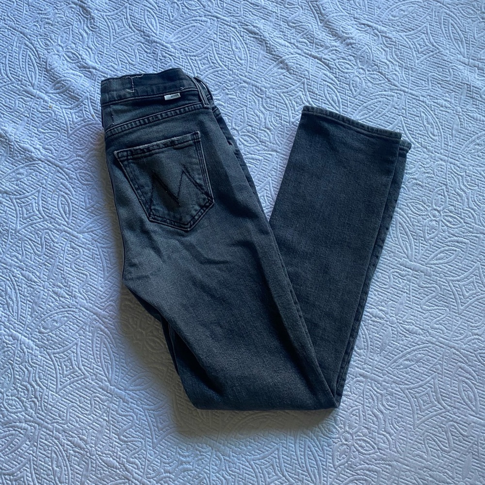 MOTHER Light Gray Wash Distressed Denim Jeans